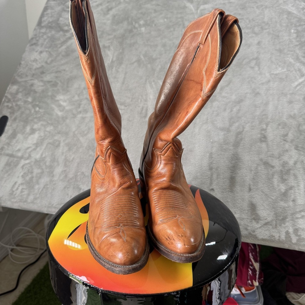 VTG Tony Lama Boots Womens 9 Brown Leather Western Cowboy Round Toe Riding 5084 - Picture 2 of 6
